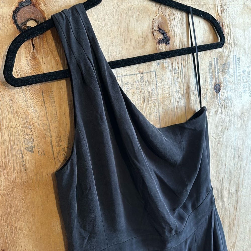 J Crew 100% Silk One Shoulder Black Mini Dress Sz 6 - Picture 5 of 8